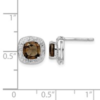 Sterling Silver Rhodium Plated Smoky Quartz and Diamond Post Earrings view 4