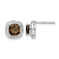 Sterling Silver Rhodium Plated Smoky Quartz and Diamond Post Earrings view 1