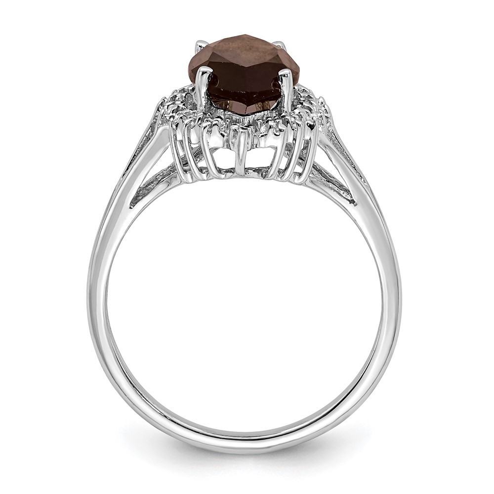 Sterling Silver Rhodium Smoky Quartz Diamond Ring (QDX670-7)