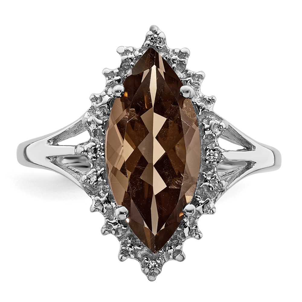 Sterling Silver Rhodium Smoky Quartz Diamond Ring (QDX670-7)