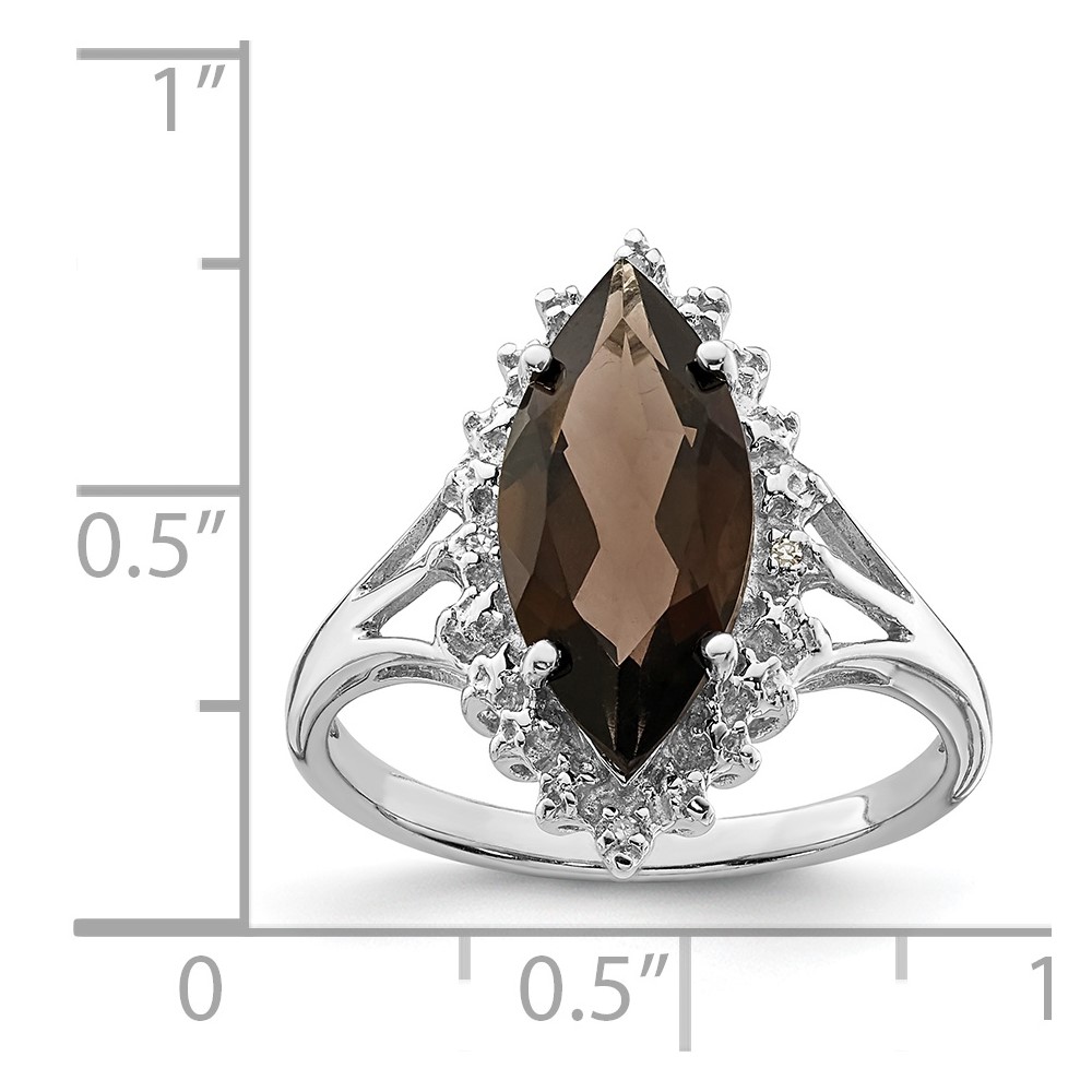 Sterling Silver Rhodium Smoky Quartz Diamond Ring (QDX670-7)