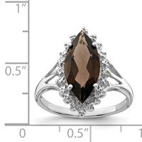 Sterling Silver Rhodium Smoky Quartz Diamond Ring view 3