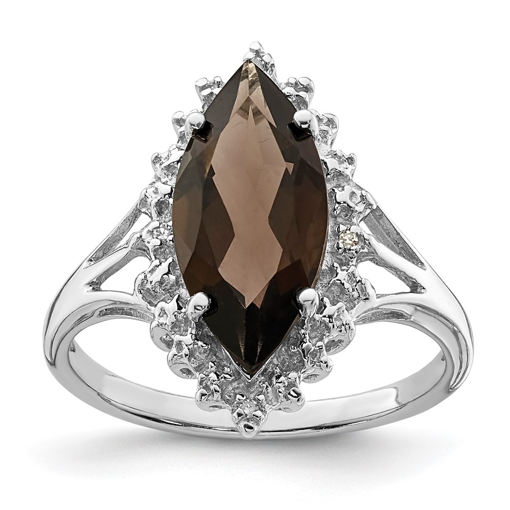 Sterling Silver Rhodium Smoky Quartz Diamond Ring (QDX670-7)
