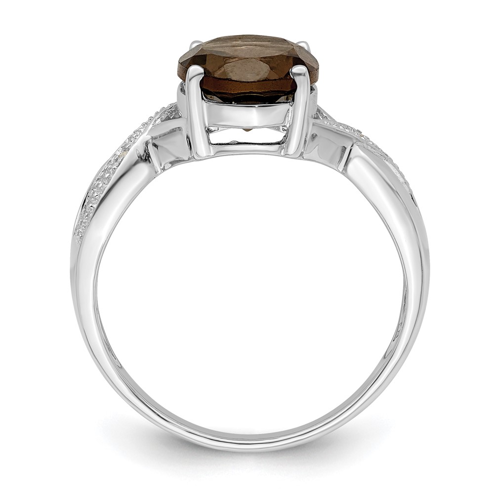 Sterling Silver Rhodium Smoky Quartz & Diamond Ring (QDX677-6)