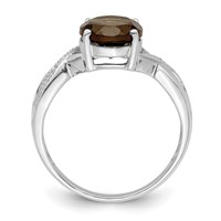 Sterling Silver Rhodium Smoky Quartz & Diamond Ring view 2