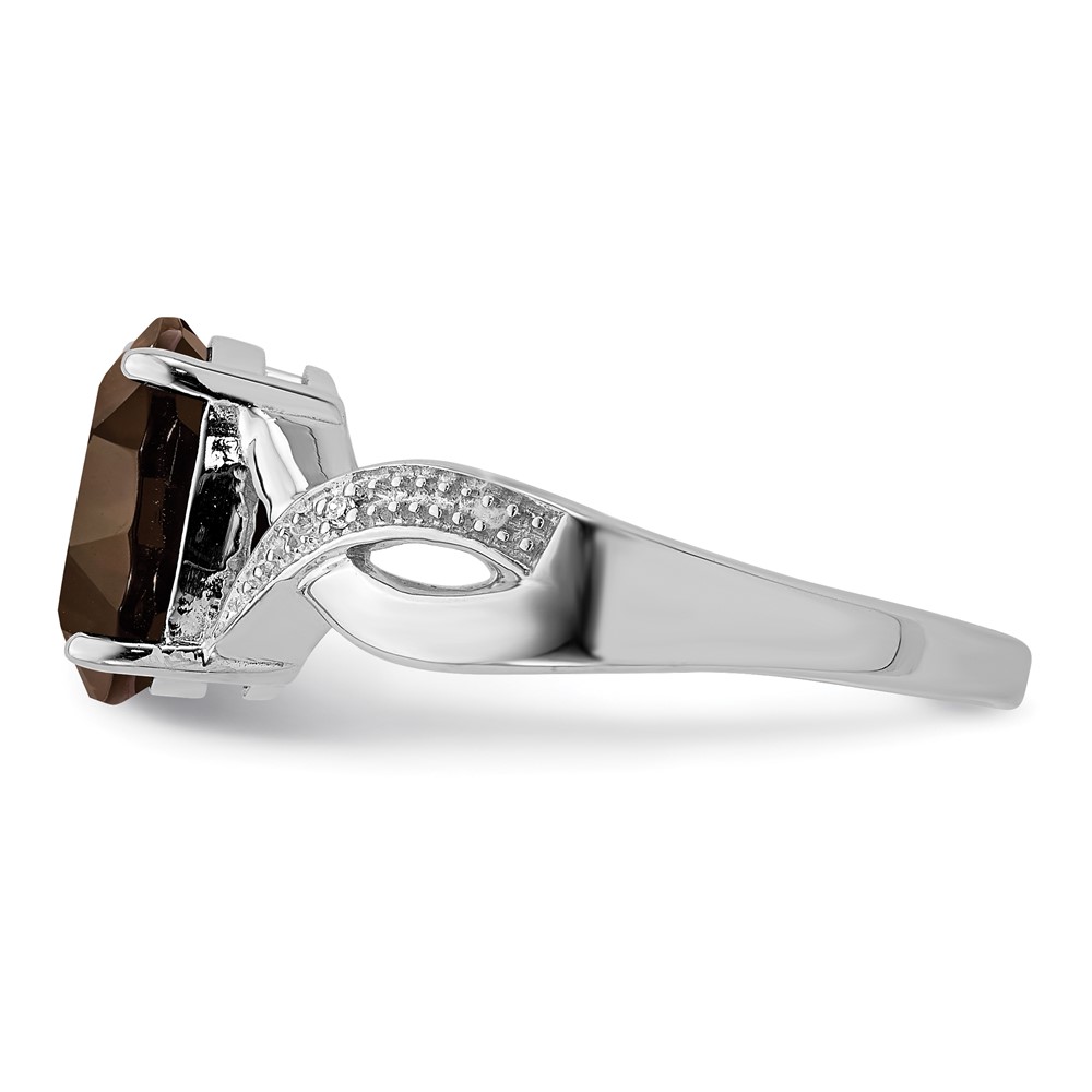 Sterling Silver Rhodium Smoky Quartz & Diamond Ring (QDX677-6)