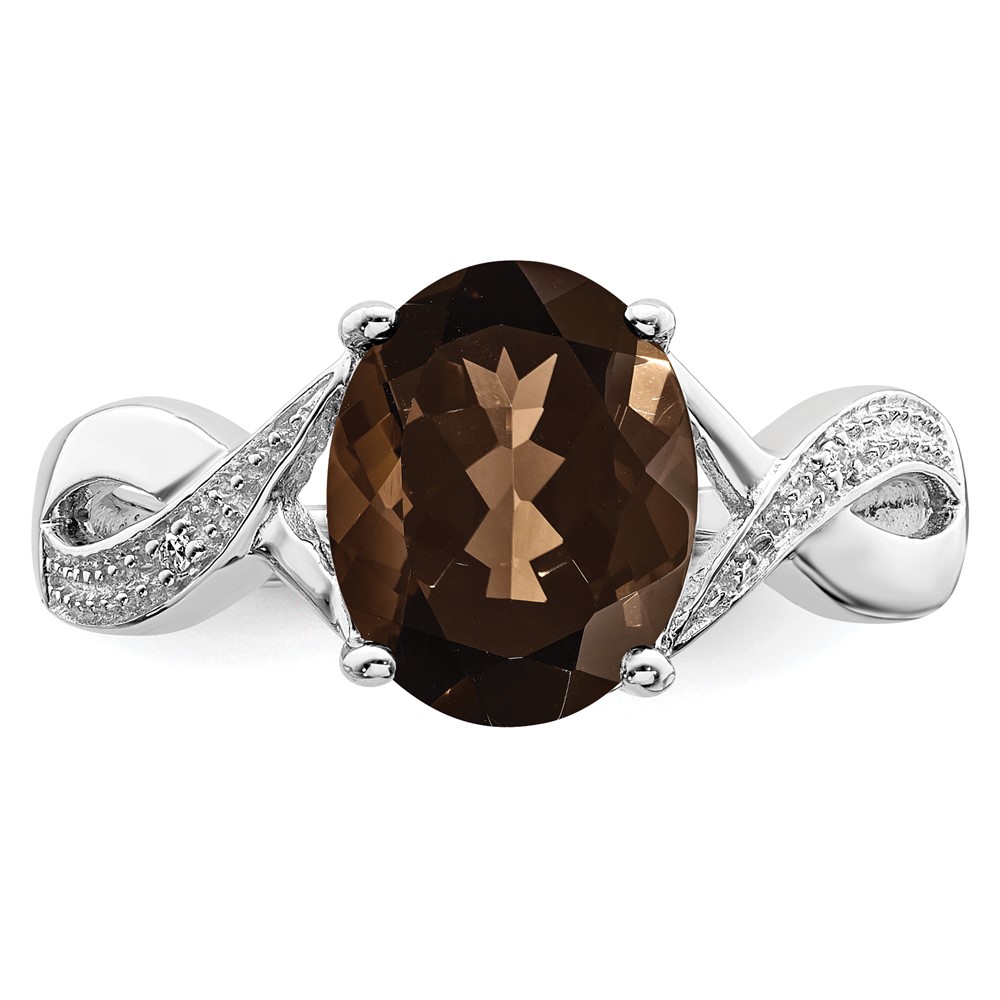 Sterling Silver Rhodium Smoky Quartz & Diamond Ring (QDX677-6)