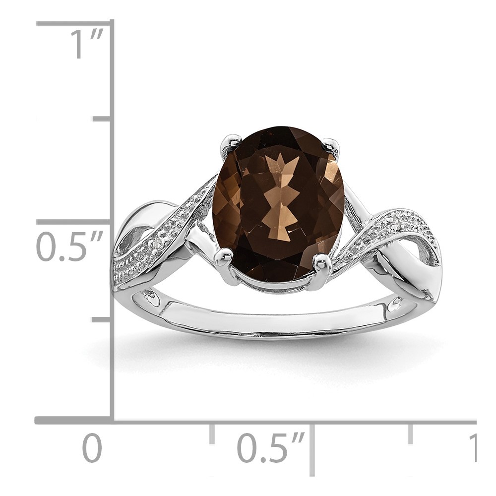 Sterling Silver Rhodium Smoky Quartz & Diamond Ring (QDX677-6)