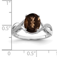 Sterling Silver Rhodium Smoky Quartz & Diamond Ring view 3