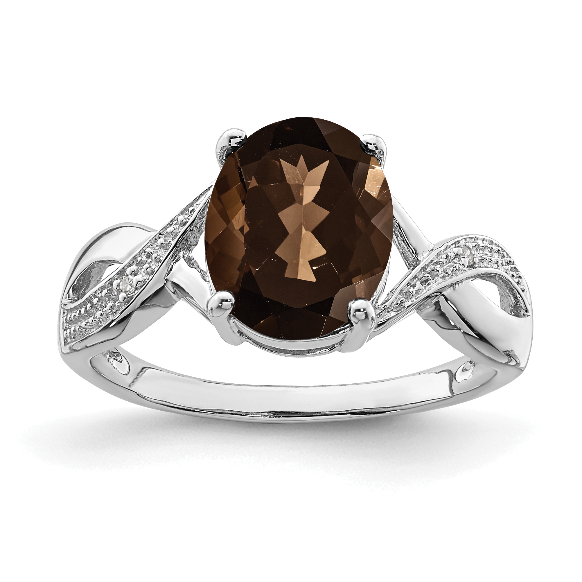 Sterling Silver Rhodium Smoky Quartz & Diamond Ring (QDX677-6)