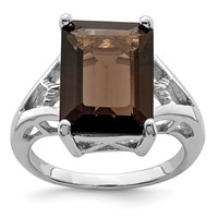 Sterling Silver Rhodium Smoky Quartz Ring view 1