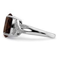 Sterling Silver Rhodium Smoky Quartz Diamond Ring view 4
