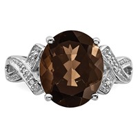 Sterling Silver Rhodium Smoky Quartz Diamond Ring view 5