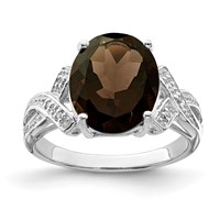 Sterling Silver Rhodium Smoky Quartz Diamond Ring view 1