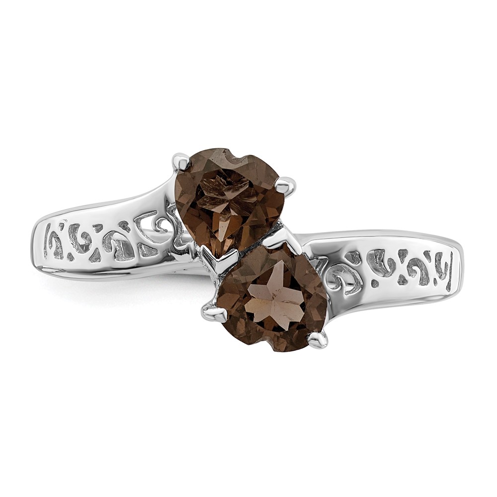Sterling Silver Rhodium Smoky Quartz Heart Ring (QDX701-6)