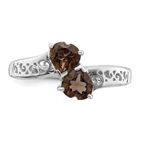 Sterling Silver Rhodium Smoky Quartz Heart Ring view 5