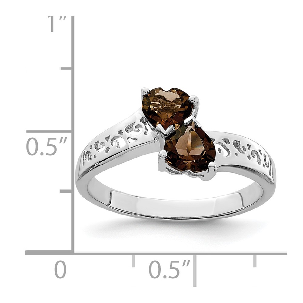 Sterling Silver Rhodium Smoky Quartz Heart Ring (QDX701-6)