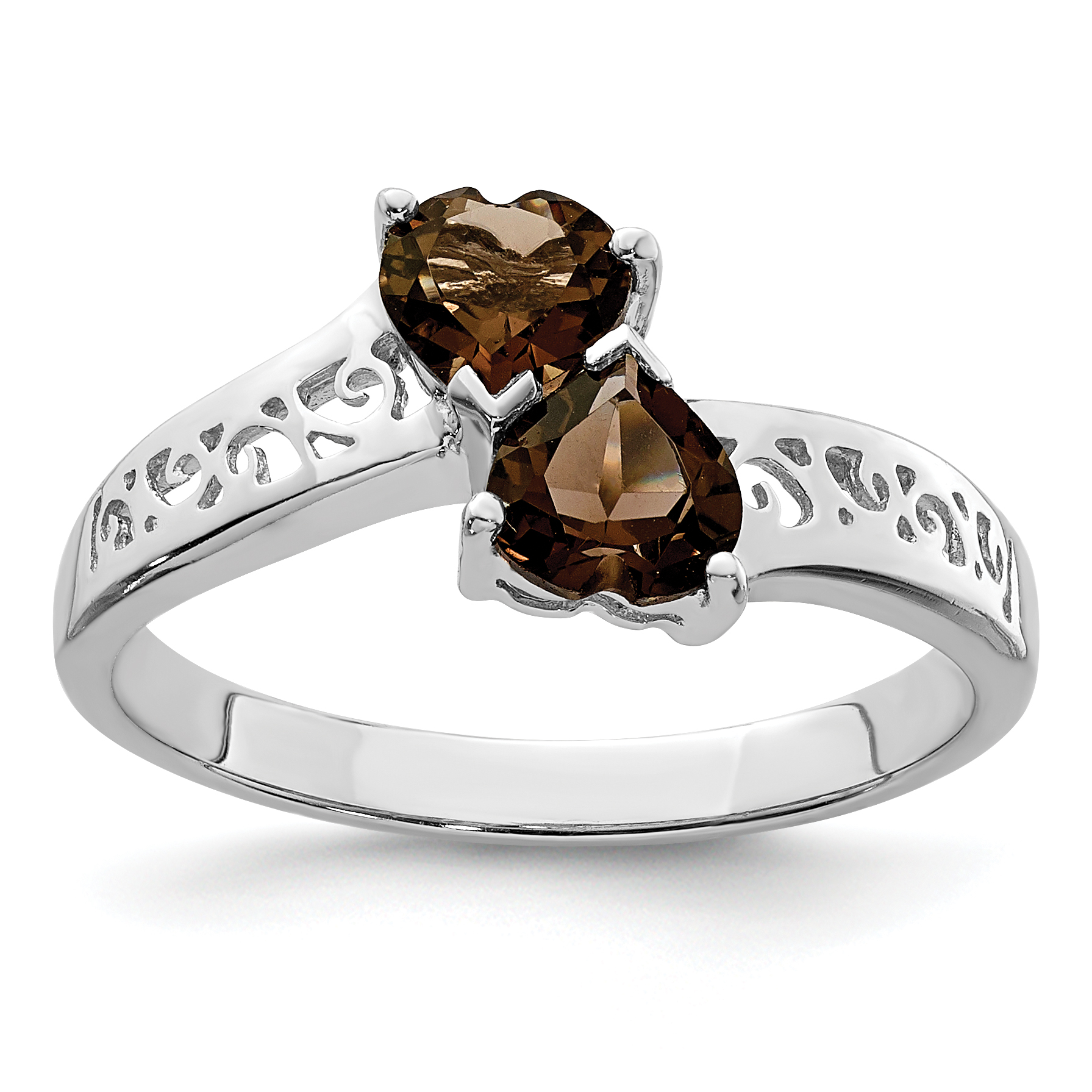 Sterling Silver Rhodium Smoky Quartz Heart Ring (QDX701-6)