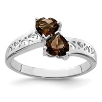 Sterling Silver Rhodium Smoky Quartz Heart Ring view 1