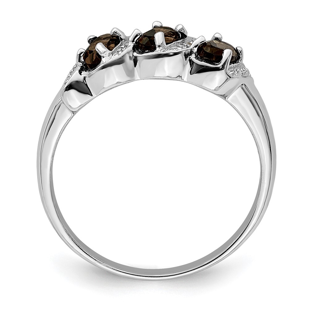 Sterling Silver Rhodium 3 Stone Smoky Quartz & Diamond Ring (QDX702-8)