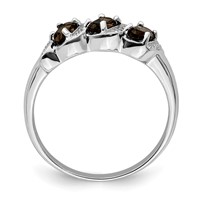 Sterling Silver Rhodium 3 Stone Smoky Quartz & Diamond Ring view 2
