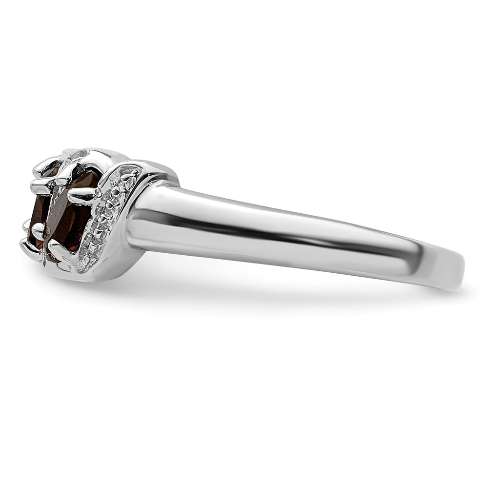 Sterling Silver Rhodium 3 Stone Smoky Quartz & Diamond Ring (QDX702-8)