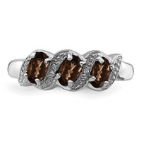 Sterling Silver Rhodium 3 Stone Smoky Quartz & Diamond Ring view 5