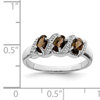 Sterling Silver Rhodium 3 Stone Smoky Quartz & Diamond Ring view 3