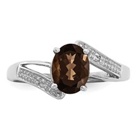 Sterling Silver Rhodium Smoky Quartz & Diamond Ring view 5