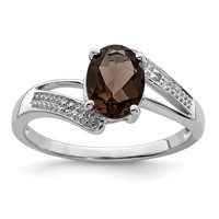 Sterling Silver Rhodium Smoky Quartz & Diamond Ring view 1