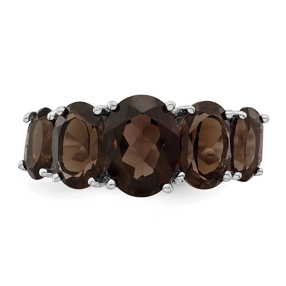 Sterling Silver Rhodium Smoky Quartz Ring (QDX718-6)