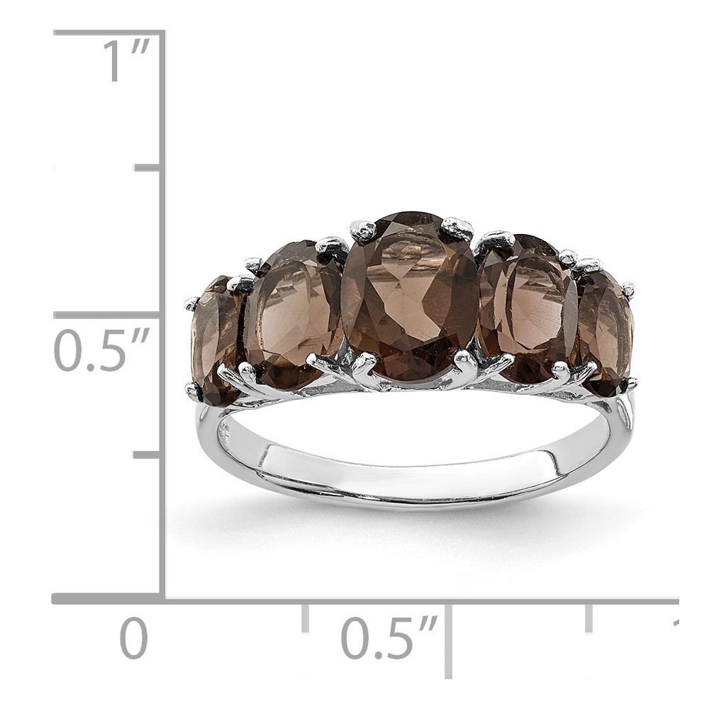 Sterling Silver Rhodium Smoky Quartz Ring (QDX718-6)