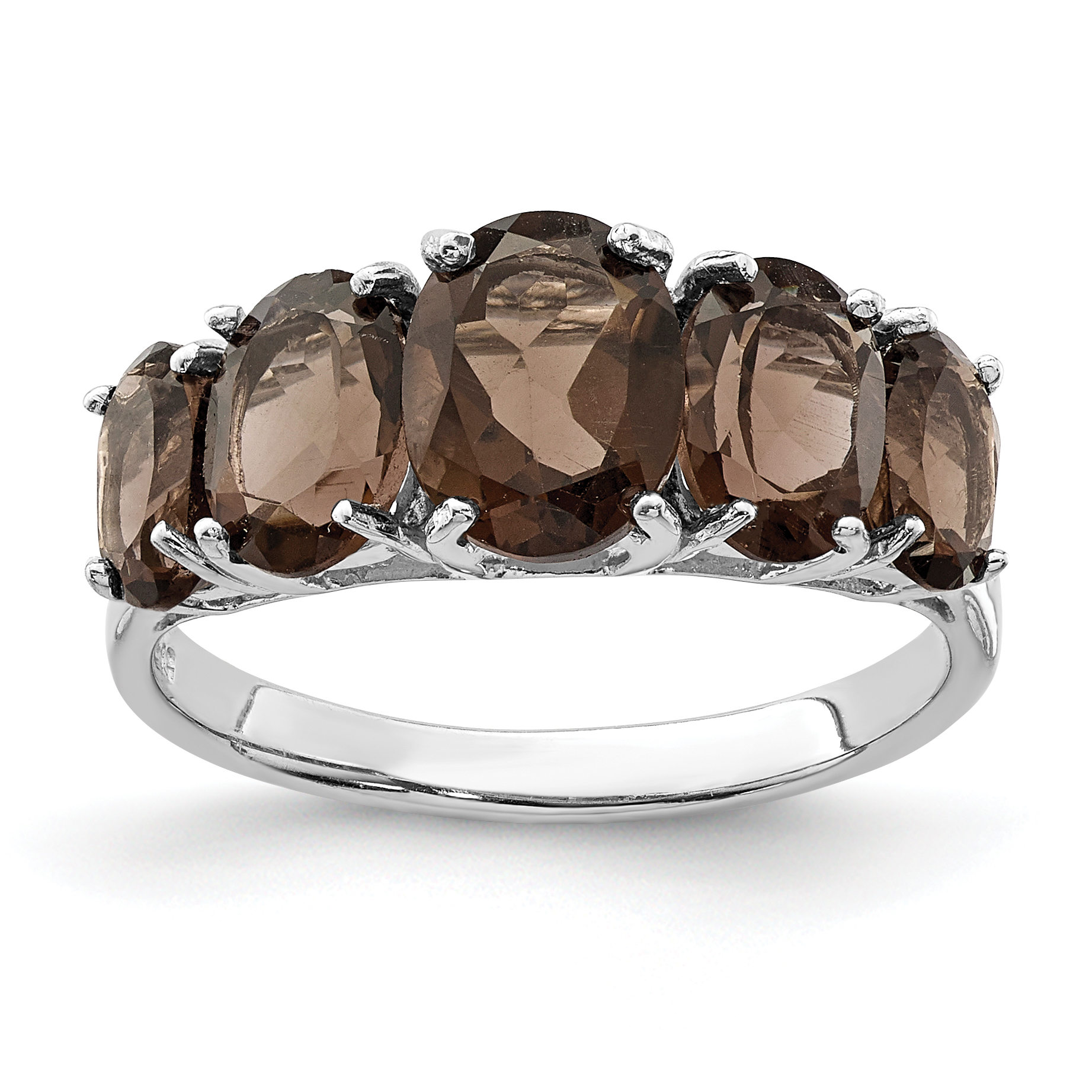 Sterling Silver Rhodium Smoky Quartz Ring (QDX718-6)