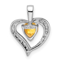 Sterling Silver Rhodium Heart Citrine & Diamond Heart Pendant view 4