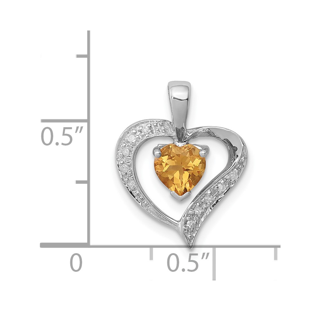 Sterling Silver Rhodium Heart Citrine & Diamond Heart Pendant (QDX723)