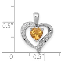 Sterling Silver Rhodium Heart Citrine & Diamond Heart Pendant view 3