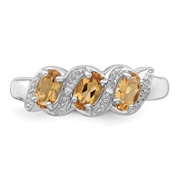 Sterling Silver Rhodium 3 Stone Citrine & Diamond Ring view 5