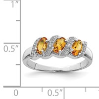 Sterling Silver Rhodium 3 Stone Citrine & Diamond Ring view 4