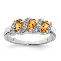 Sterling Silver Rhodium 3 Stone Citrine & Diamond Ring view 1