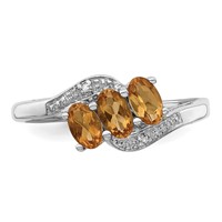 Sterling Silver Rhodium 3 Stone Citrine & Diamond Ring view 5