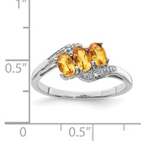 Sterling Silver Rhodium 3 Stone Citrine & Diamond Ring view 4