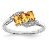 Sterling Silver Rhodium 3 Stone Citrine & Diamond Ring view 1