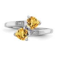 Sterling Silver Rhodium Citrine & Diamond Heart Ring view 5