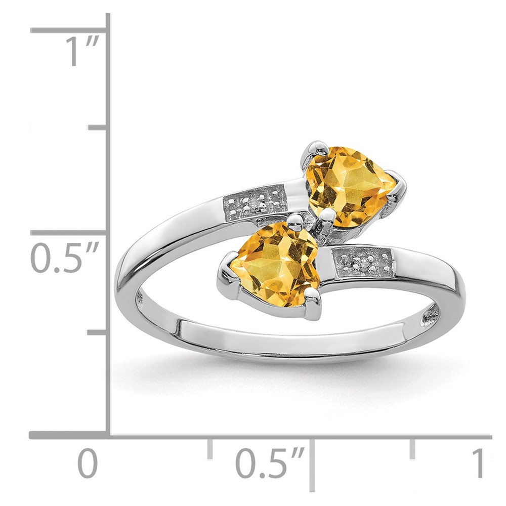 Sterling Silver Rhodium Citrine & Diamond Heart Ring (QDX735-8)