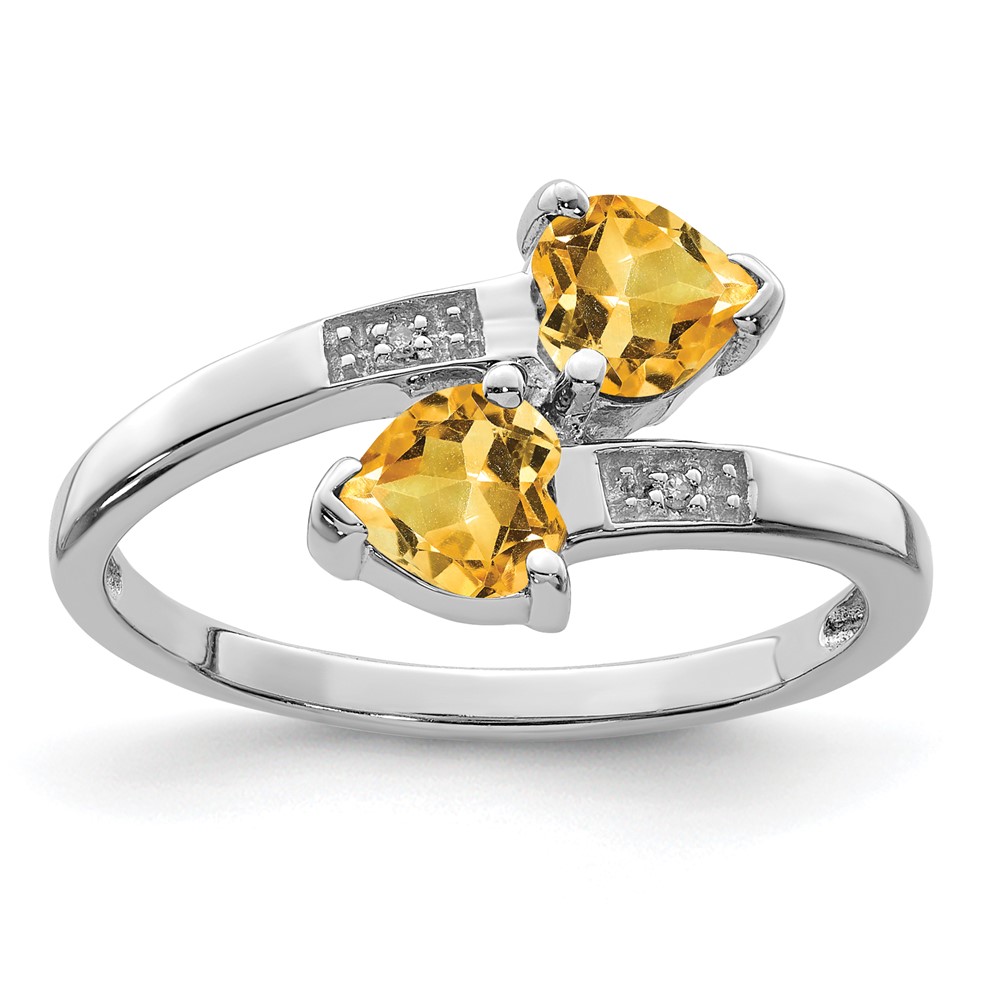 Sterling Silver Rhodium Citrine & Diamond Heart Ring (QDX735-8)