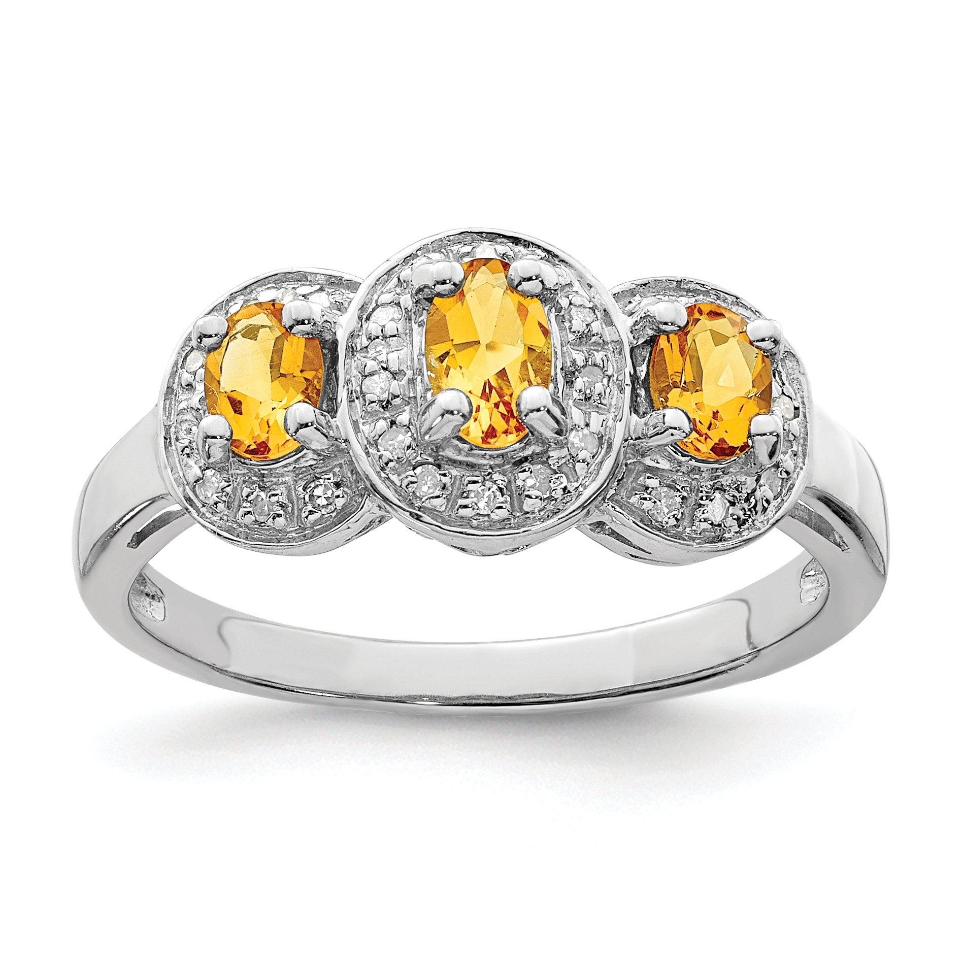 Sterling Silver Rhodium Citrine & Diamond Ring (QDX736-8)