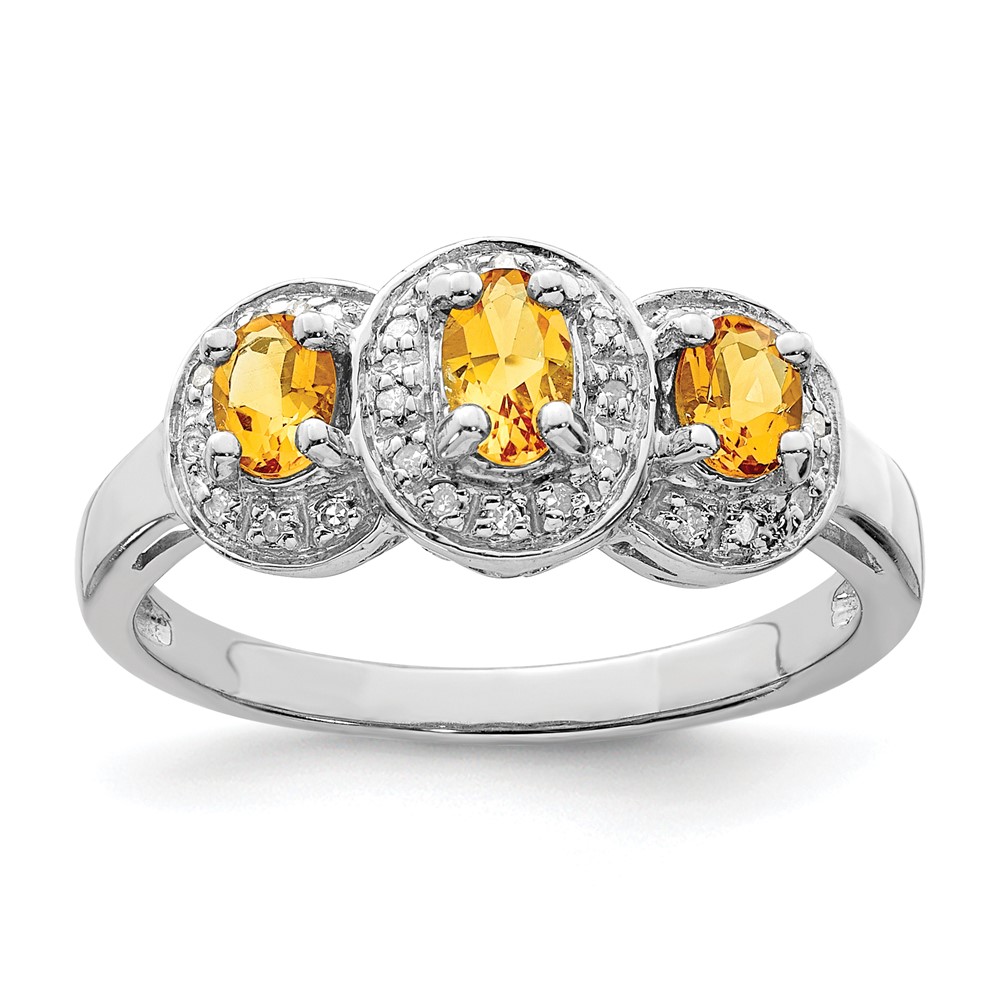 Sterling Silver Rhodium Citrine & Diamond Ring (QDX736-8)