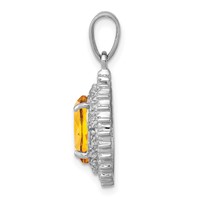 Sterling Silver Rhodium Citrine & Diamond Pendant view 2