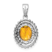 Sterling Silver Rhodium Citrine & Diamond Pendant view 4