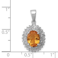 Sterling Silver Rhodium Citrine & Diamond Pendant view 3